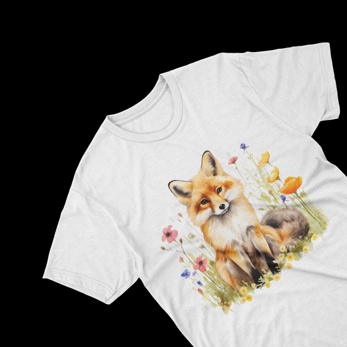 Tricouri personalizate cu poza Vulpe Watercolor in flori [2]