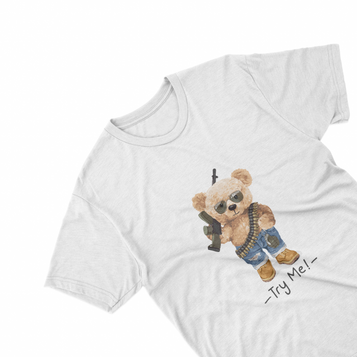 Tricouri personalizate cu ursulet Try me alb [1]
