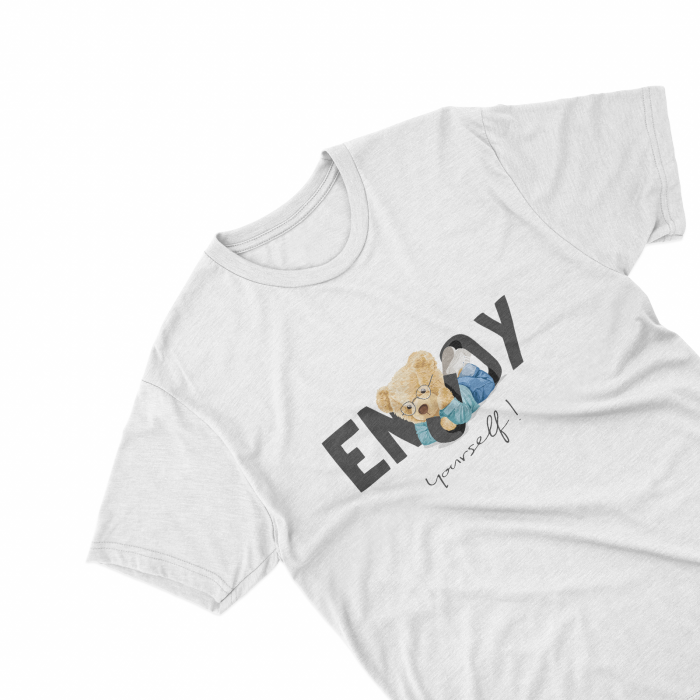 Tricouri personalizate cu ursulet Enjoy yourself alb [1]