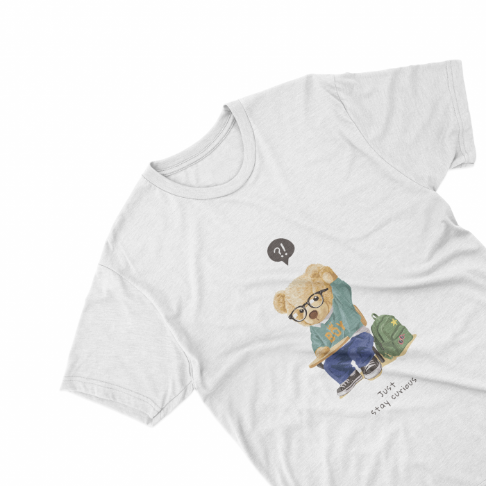 Tricouri personalizate cu ursulet Just staycurious alb [1]
