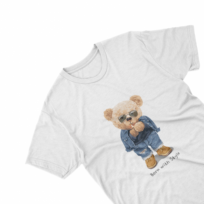 Tricouri personalizate cu ursulet Born with style alb [1]