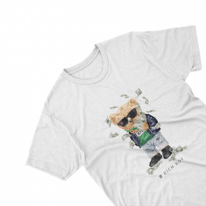 Tricouri personalizate cu ursulet Rich boy alb [1]