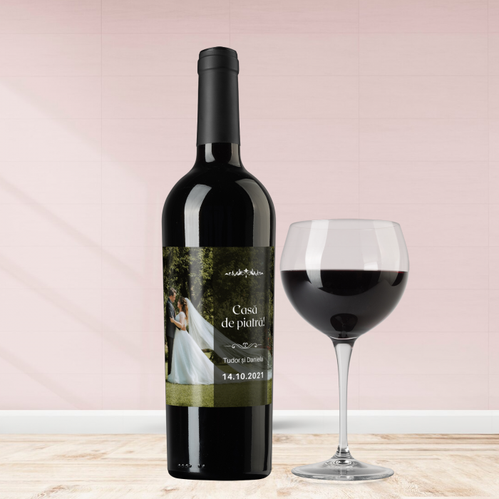 Sticla de vin personalizata cu poza si text 750ml Casa de piatra [1]