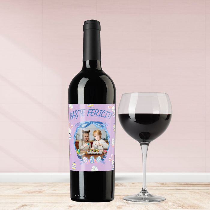 Sticla de vin personalizata pentru Paste cu poza si text 750ml Violet [1]