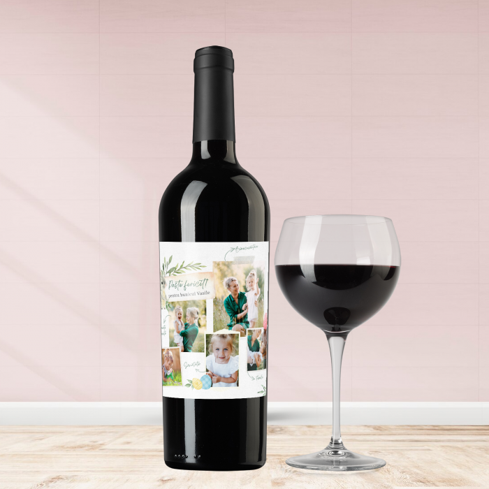 Sticla de vin personalizata pentru Paste cu 5 poze si text 750ml Green Easter [1]