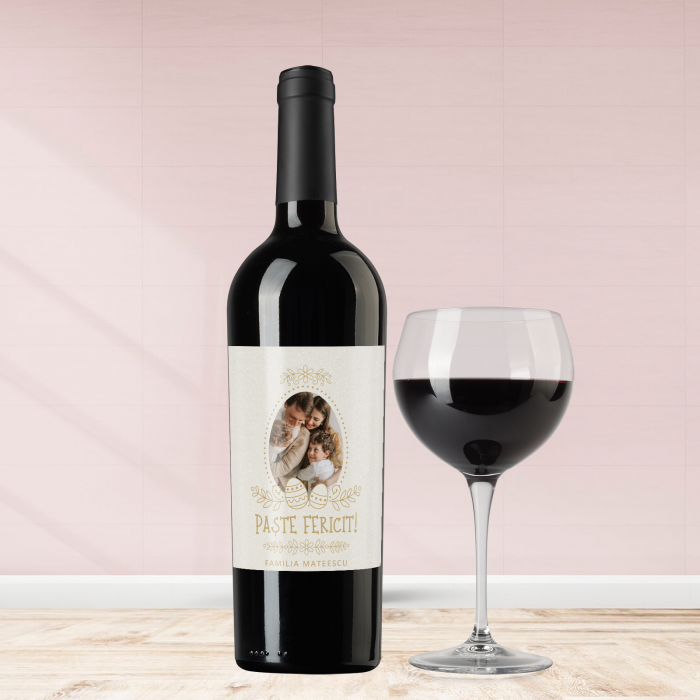 Sticla de vin personalizata pentru Paste cu poza si text 750ml Golden [1]