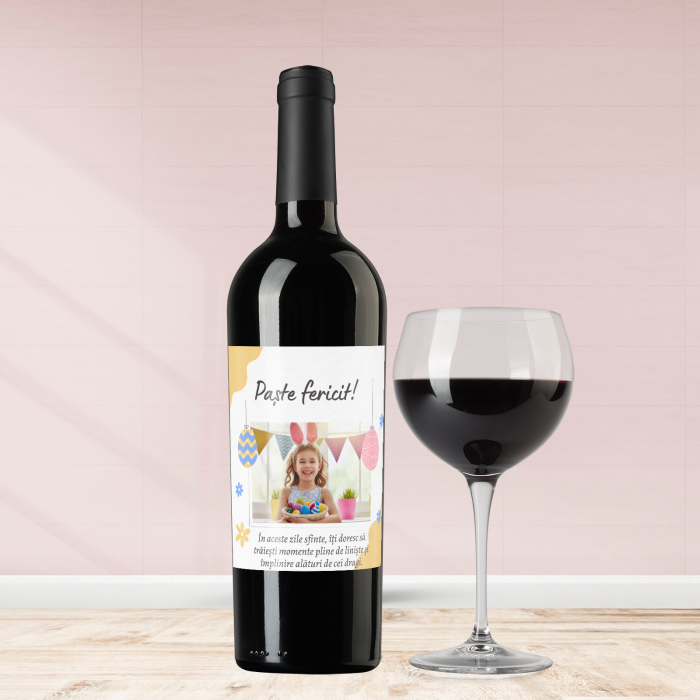 Sticla de vin personalizata pentru Paste cu poza si text 750ml Paste fericit [1]
