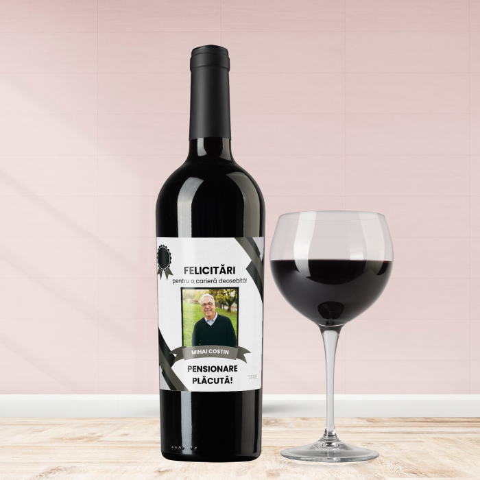 Sticla de vin personalizata pentru pensionare cu poza si mesaj 750ml [1]