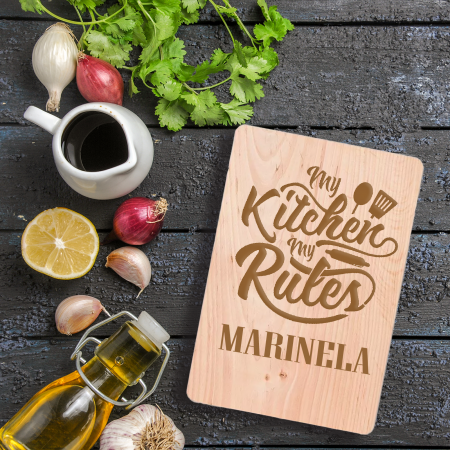Tocatoare personalizate - Tocator personalizat mesaj si nume My kitchen, my rules mare