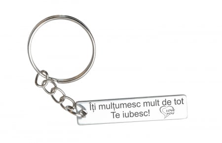 Brelocuri personalizate - Breloc personalizat Îți mulțumesc mult de tot, Inox, 40x9mm