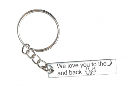 Breloc personalizat We love you to the moon and back, Inox, 40x9mm