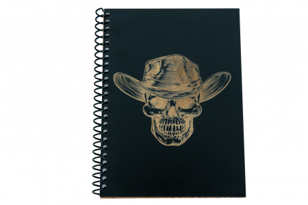 Agende A5 - Agenda personalizata din lemn cu craniu cu palarie, A5