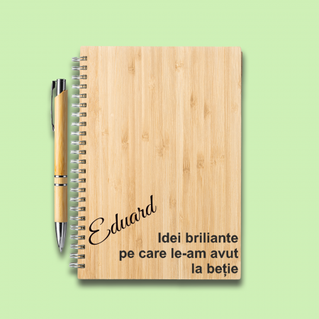 Agenda personalizata din lemn cu mesaj Idei briliante la betie