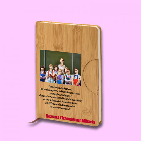Agende personalizate - Agenda personalizata din lemn cu poza si mesaj Doamna educatoare