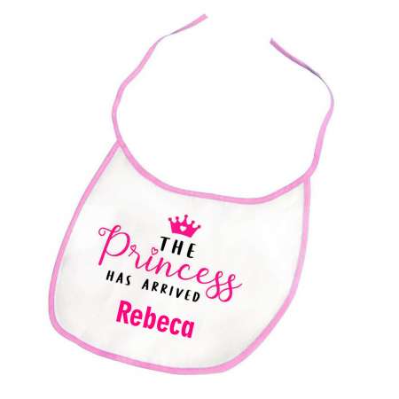 Body pentru bebelusi - Bavetica personalizata The princess has arrived cu nume,28x27 cm