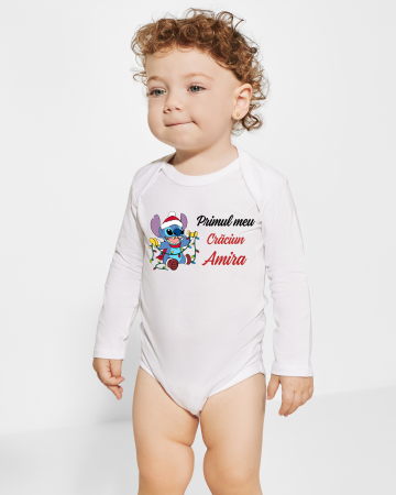 Body pentru bebelusi - Body bebelusi personalizat Primul meu Craciun Stitch si nume