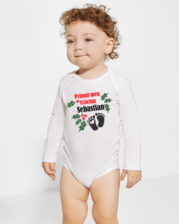 Body pentru bebelusi - Body bebelusi personalizat Primul meu Craciun picioruse si nume