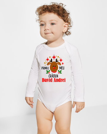 Body pentru bebelusi - Body bebelusi personalizat Primul meu Craciun ren 2 si nume