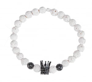 Bratara din pietre semipretioase, Lava si accesorii Cubic Zirconia, alb, reglabil