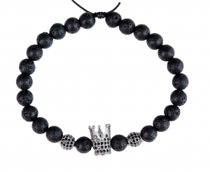 Bratara din pietre semipretioase, Lava si accesorii Cubic Zirconia, negru, reglabil