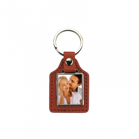Brelocuri personalizate - Breloc personalizat piele cu pandantiv din otel inoxidabil personalizat cu poza, 9x4,2 cm