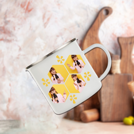 Cani emailate - Cana personalizata cu 4 poze metalica emailata 240 ml