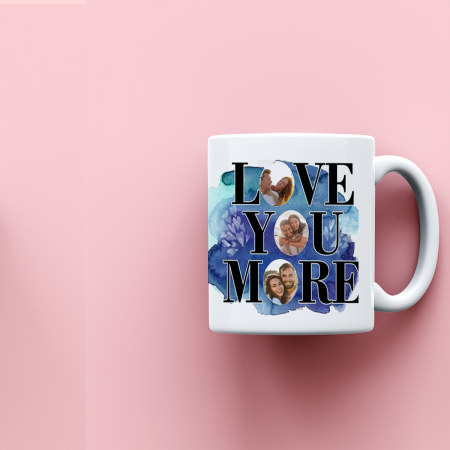 Cani albe si colorate - Cana personalizata cu 3 poze Love you more
