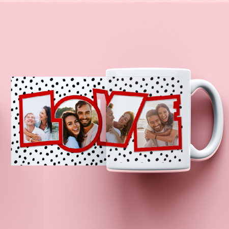 Cani albe si colorate - Cana personalizata cu 4 poze Love
