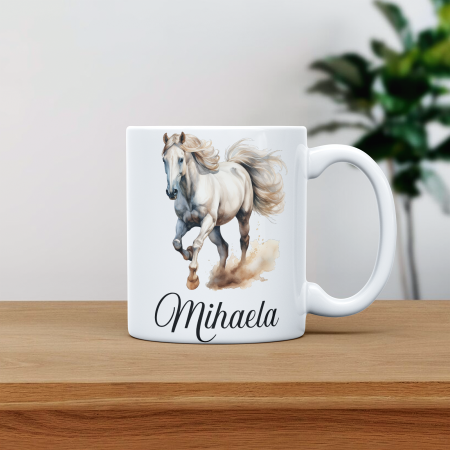 Cani albe si colorate - Cana personalizata cu poza si nume Cal alb