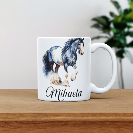 Cani albe si colorate - Cana personalizata cu poza si nume Cal cu pete