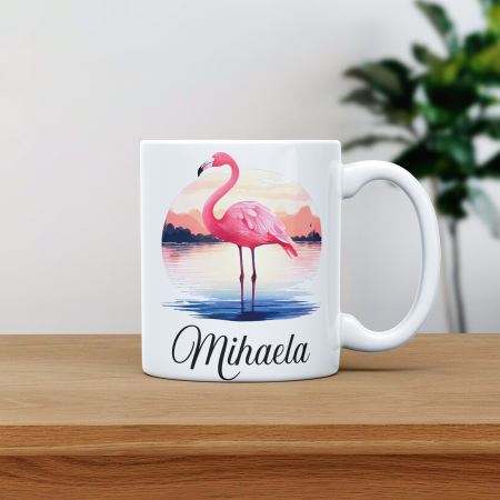 Cani albe si colorate - Cana personalizata cu poza si nume Flamingo portret