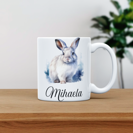 Cani albe si colorate - Cana personalizata cu poza si nume Iepure