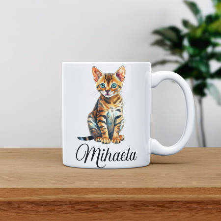 Cana personalizata cu poza si nume Pisica bengaleza