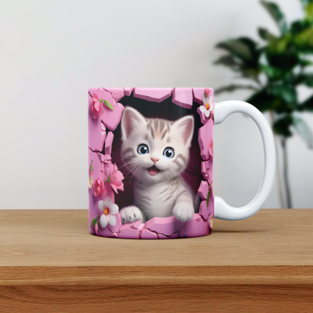 Cani personalizate - Cana personalizata cu poza si nume Pisica cu roz