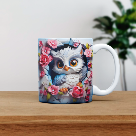 Cani emailate - Cana personalizata cu poza Bufnita 3D