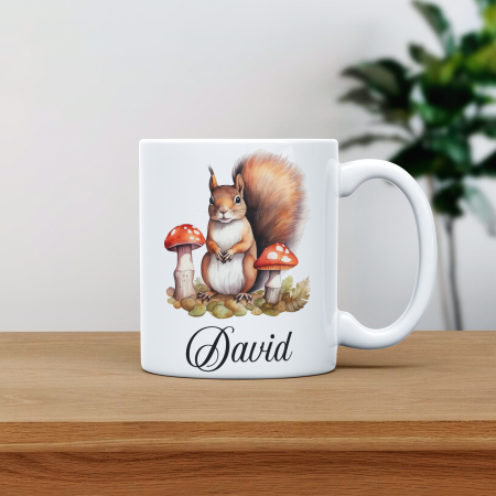 Cani albe si colorate - Cana personalizata cu poza si nume Veverita cu ciuperci