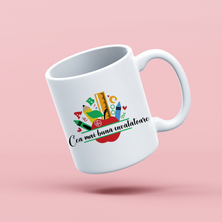 Cani albe si colorate - Cana personalizata cu mesaj si nume Cea mai buna invatatoare
