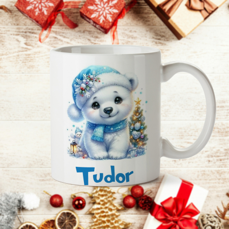 Cani termosensibile - Cana personalizata cu nume de Craciun Urs polar