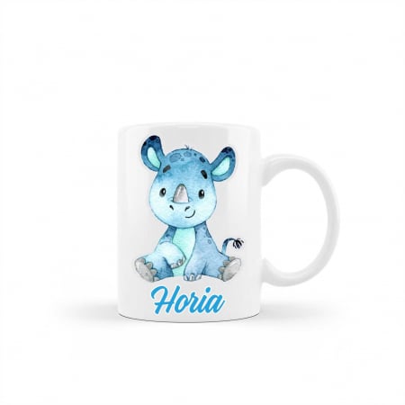 Cani albe si colorate - Cana personalizata cu nume model rinocer