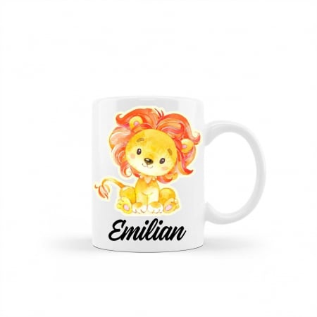 Cani albe si colorate - Cana personalizata cu nume model leu