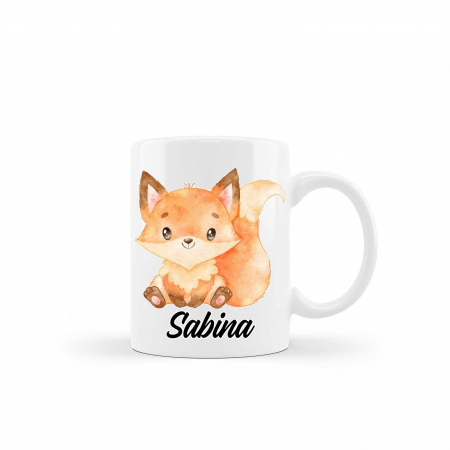 Cani albe si colorate - Cana personalizata cu nume model vulpe
