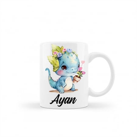 Cani albe si colorate - Cana personalizata cu nume model dinozaur albastru