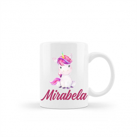 Cani albe si colorate - Cana personalizata cu nume model unicorn