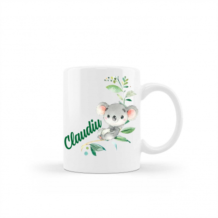Cani albe si colorate - Cana personalizata cu nume model Koala