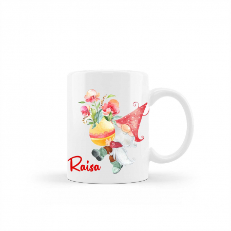 Cani albe si colorate - Cana personalizata cu nume model Gnom de Paste rosu