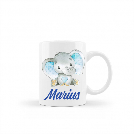 Cani albe si colorate - Cana personalizata cu nume model elefant baiat