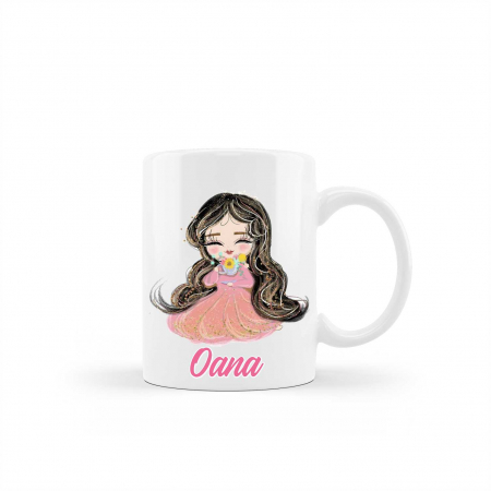Cani albe si colorate - Cana personalizata cu nume model fetita