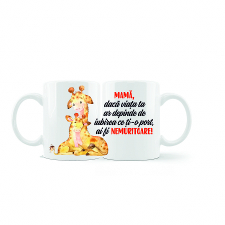 Cani albe si colorate - Cana personalizata pentru mama girafa