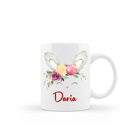 Cani albe si colorate - Cana personalizata cu nume model iepuras de Paste