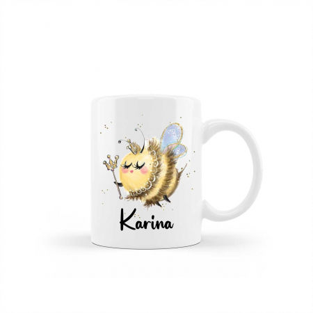 Cani albe si colorate - Cana personalizata cu nume model albinuta
